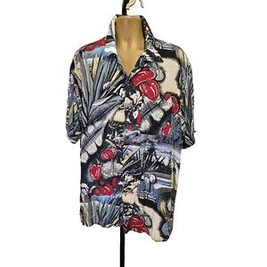 Caribbean Blues Hawaiian Shirt Mens XL Surfboard Woodie Coastal Beach Tropical
